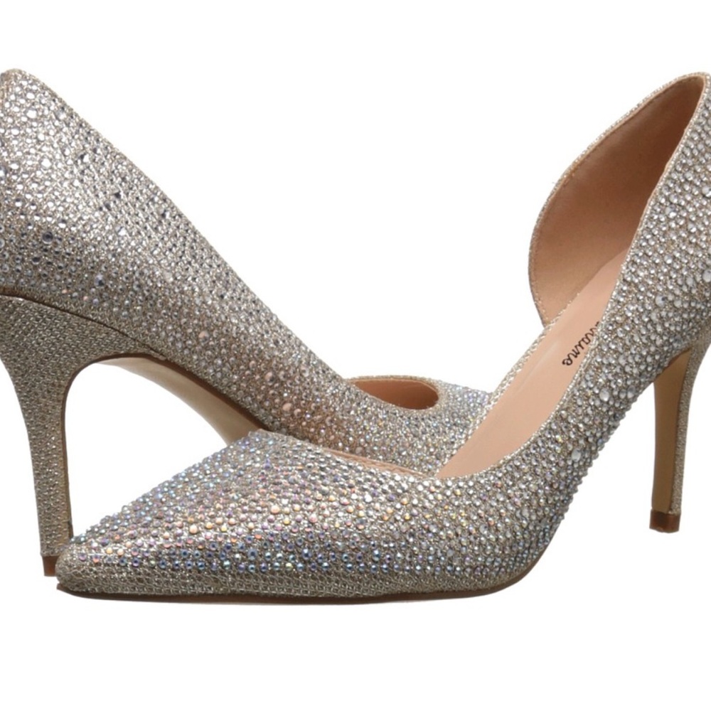 Lauren Lorraine Raquel Rhinestone Silver Beaded Pump Size 7  3”